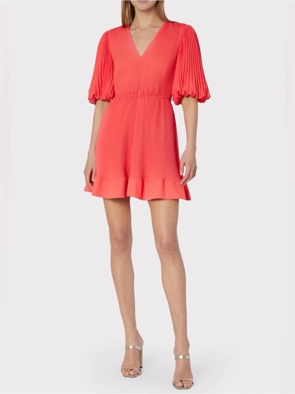 NWT Milly Elle Pleated V-Neck Size 4 Dress in Coral